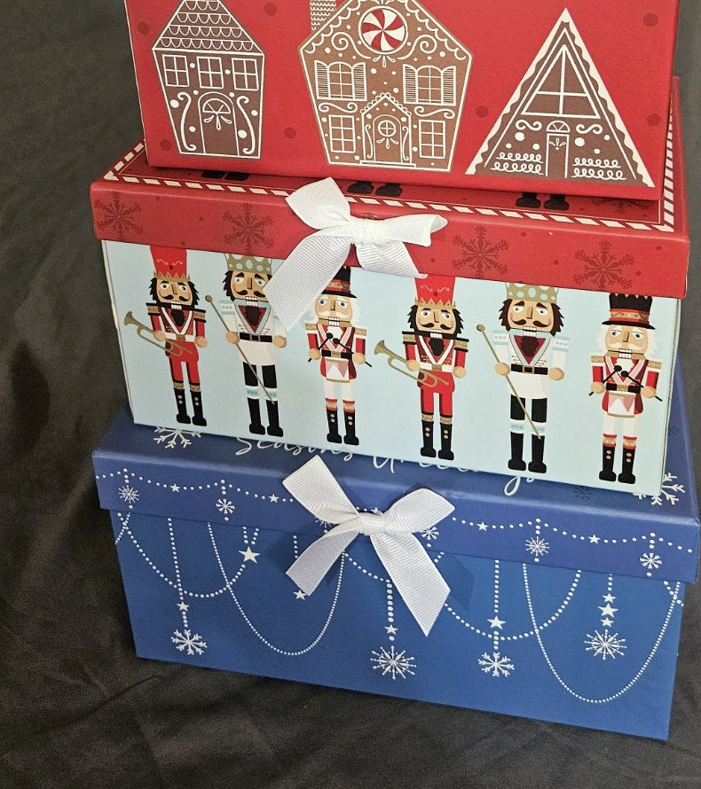 Winter Snowflake and Peppermint Nesting Gift Box Set, 4-Piece