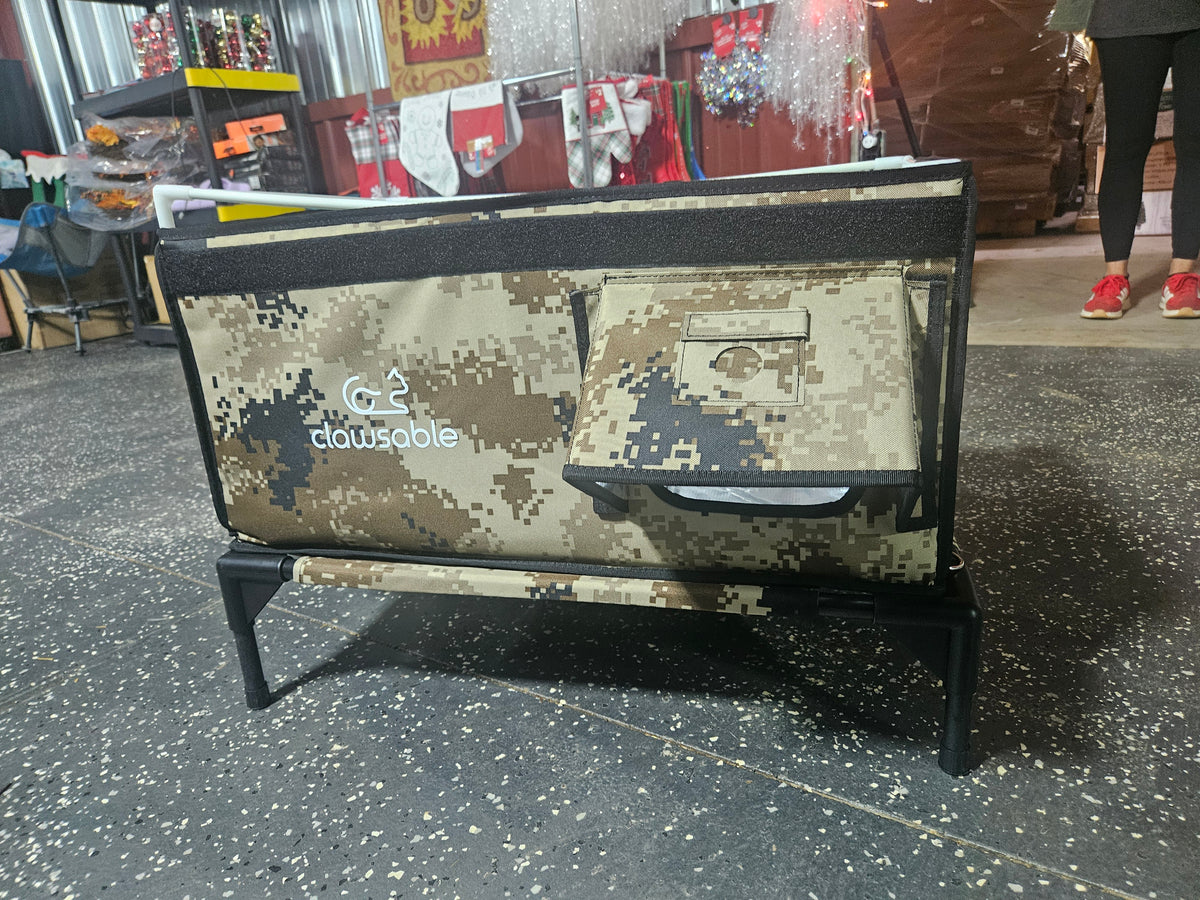 Clawsable Large Elevated Outdoor Cat House with Escape Door – Desert Camo