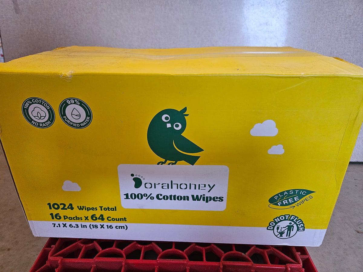 Dorahoney 100% Cotton Baby Wipes, Case of 13 Packs (832 Wipes)