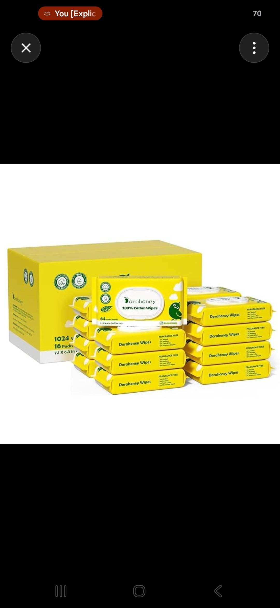 Dorahoney 100% Cotton Baby Wipes, Case of 13 Packs (832 Wipes)