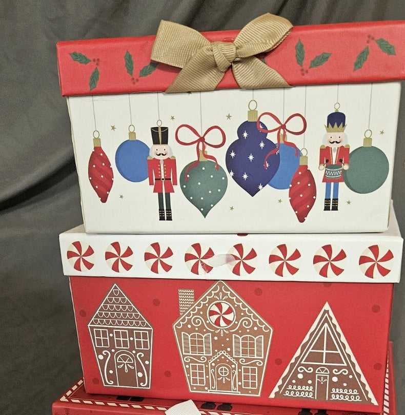 Candy Cane and Nutcracker Nesting Gift Box Set, 4-Piece