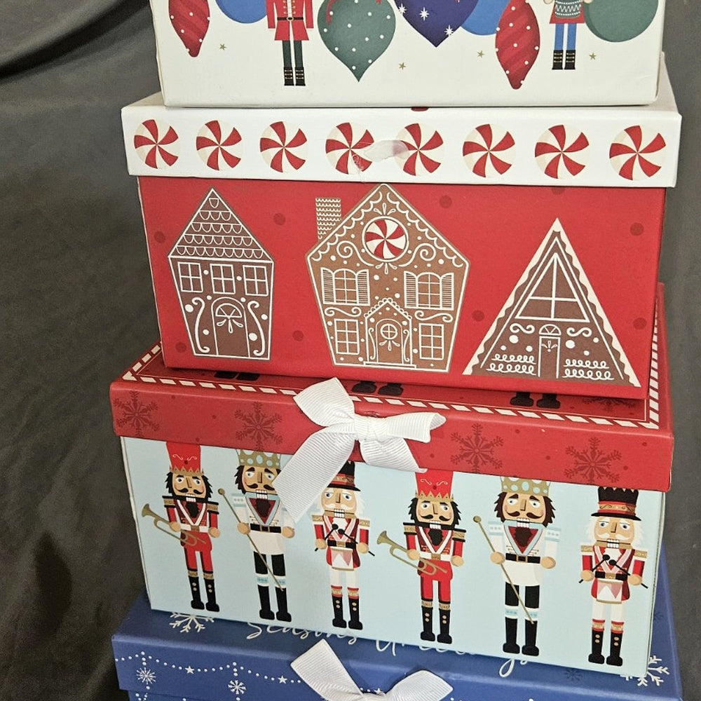 Winter Snowflake and Peppermint Nesting Gift Box Set, 4-Piece
