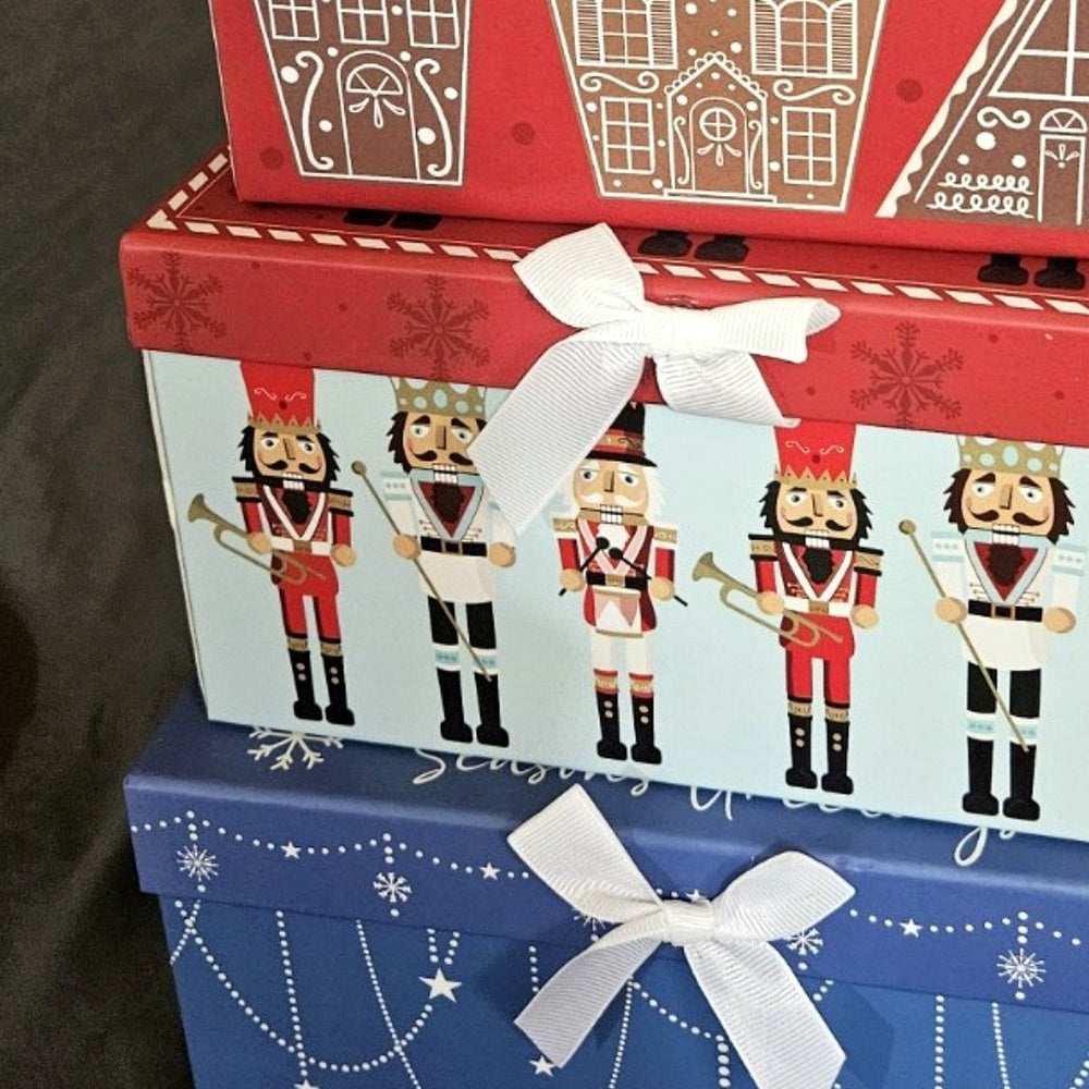 Winter Snowflake and Peppermint Nesting Gift Box Set, 4-Piece