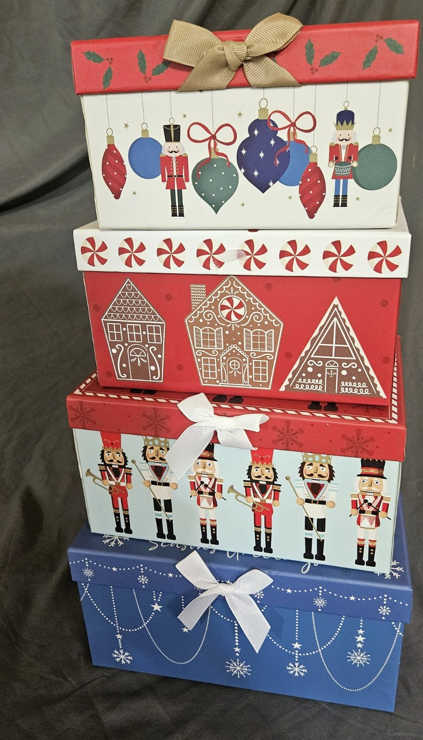 Candy Cane and Nutcracker Nesting Gift Box Set, 4-Piece