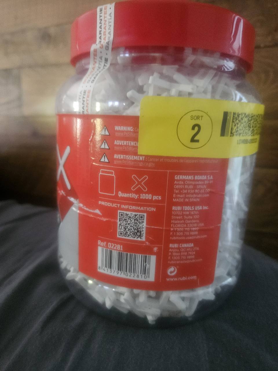 RUBI 02281 jar label showing 1000 pieces and barcode
