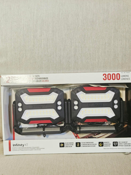 Infinity X1 solar rechargeable work lights 2-pack in open box