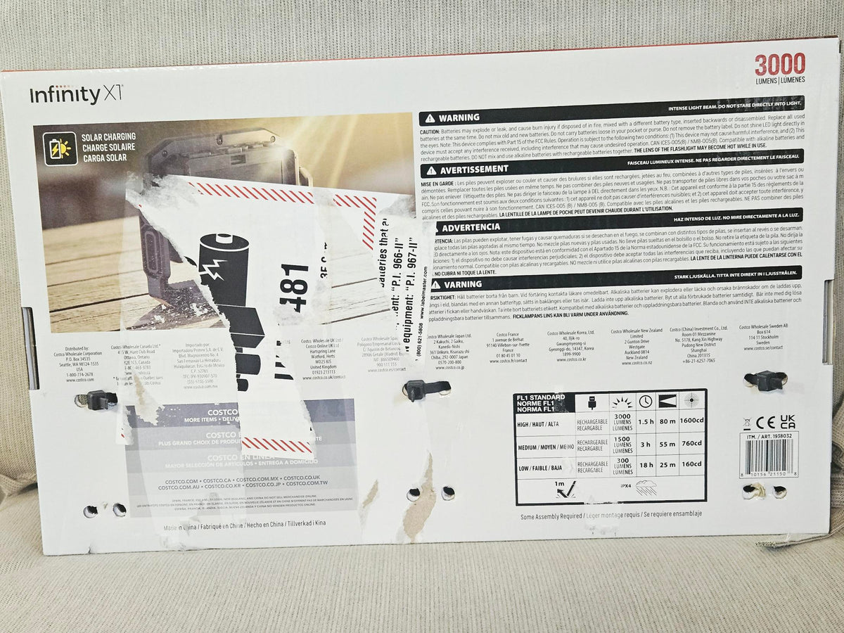 Box back with runtime and beam specifications
