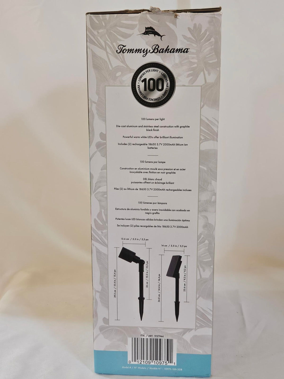 Specifications panel with dimensions and battery details