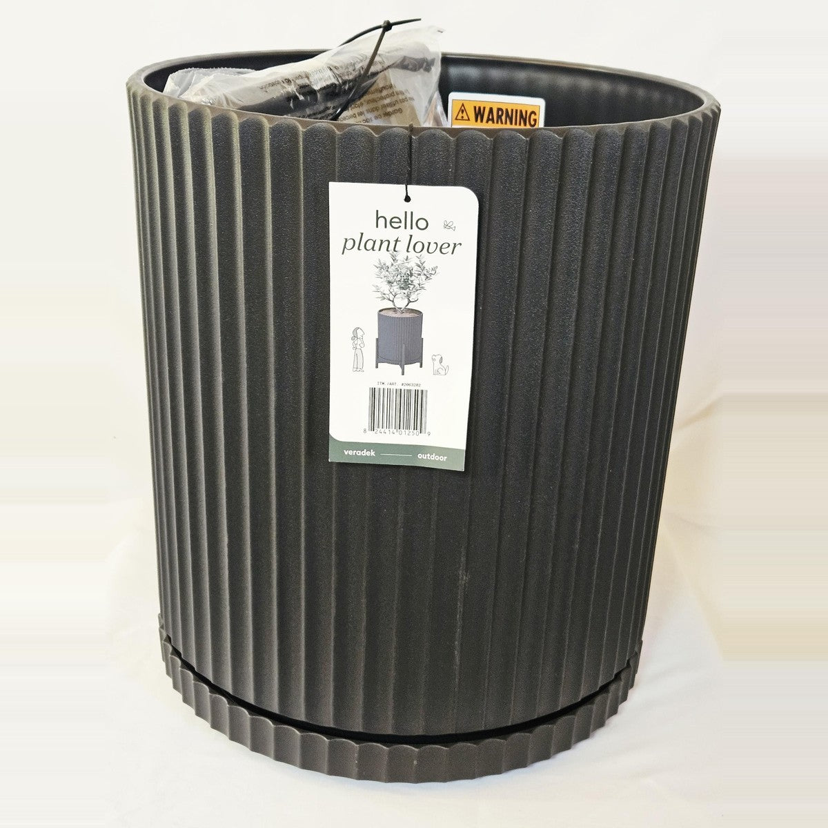 Veradek fluted charcoal raised demi planter with tag