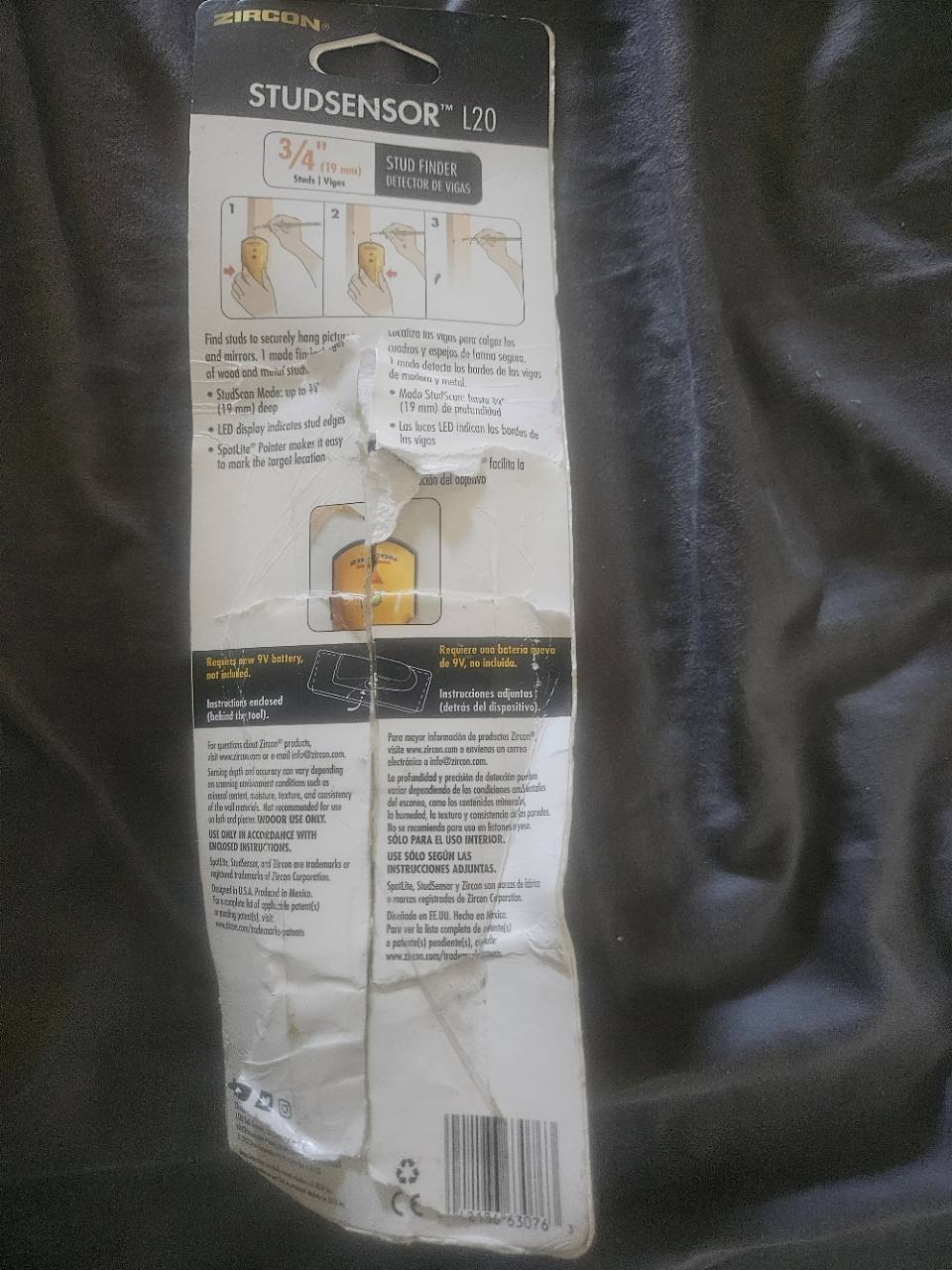 Zircon StudSensor L20 actual back packaging