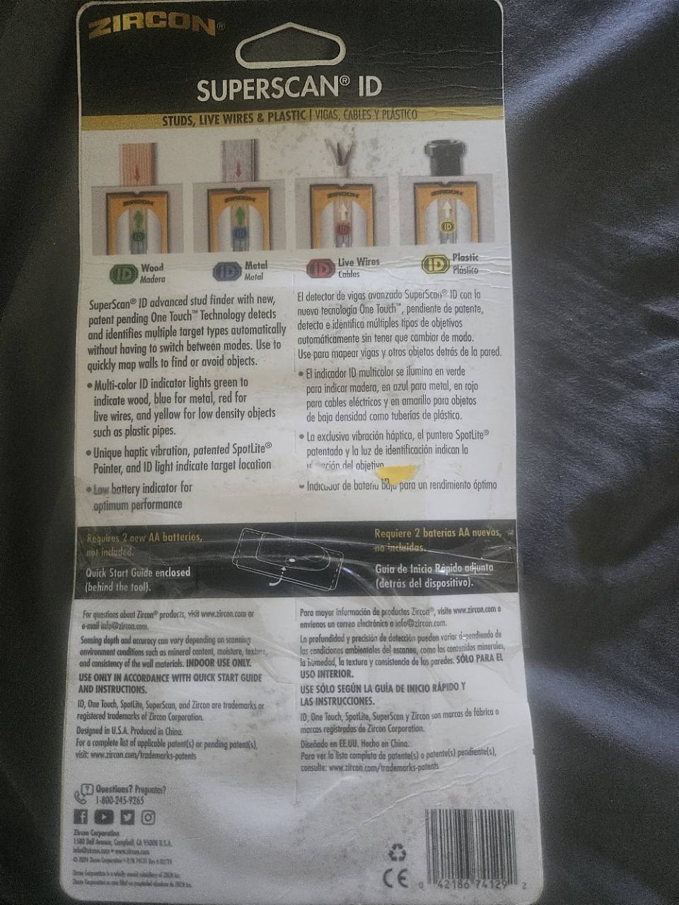 Zircon SuperScan ID actual back packaging