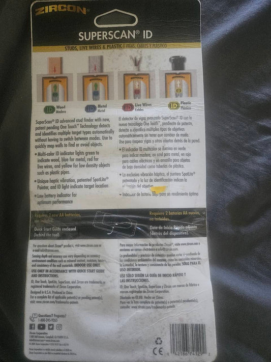 Zircon SuperScan ID actual back packaging